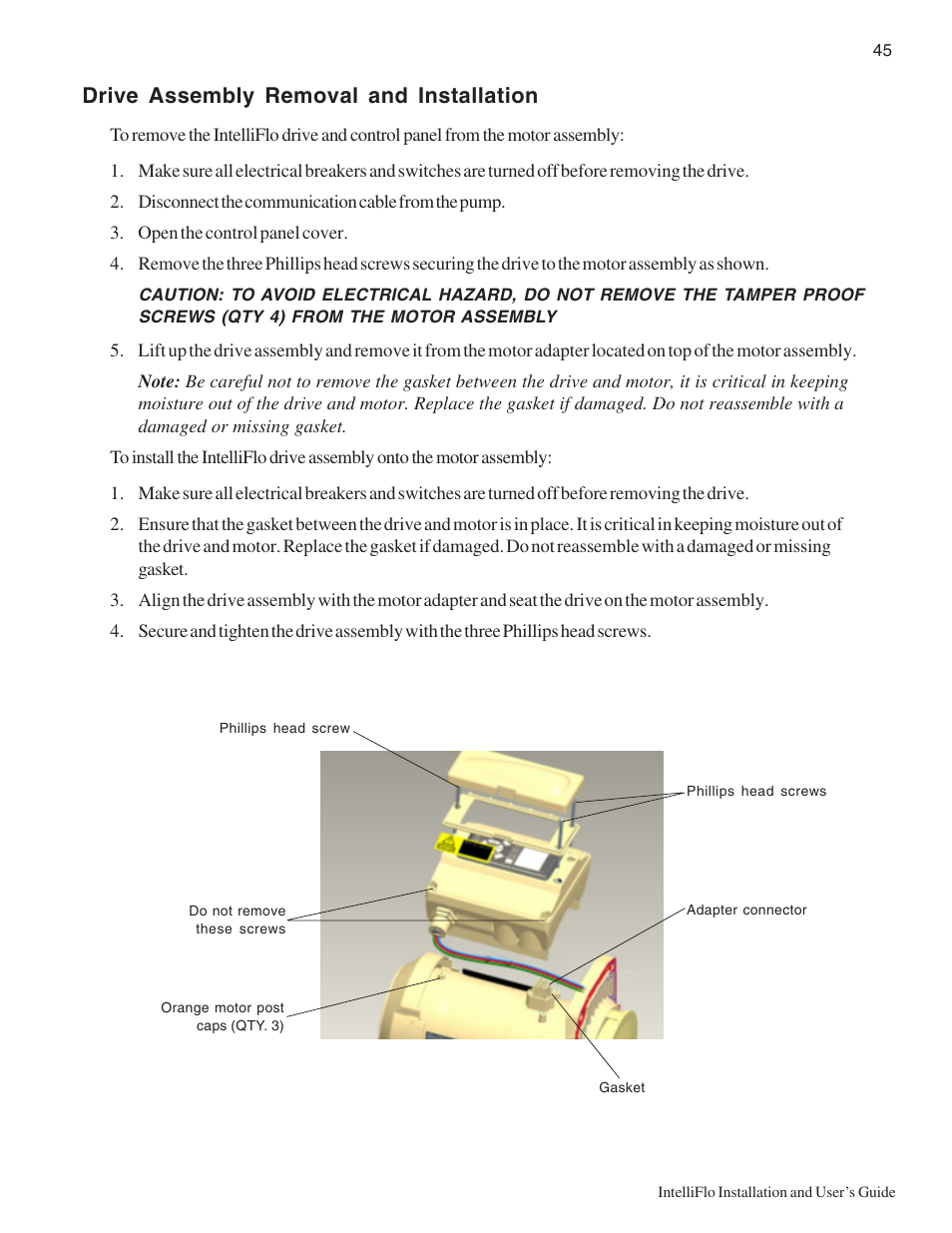 Drive assembly removal and installation | Pentair Variable Speed Pump IntelliFlo User Manual | Page 51 / 64