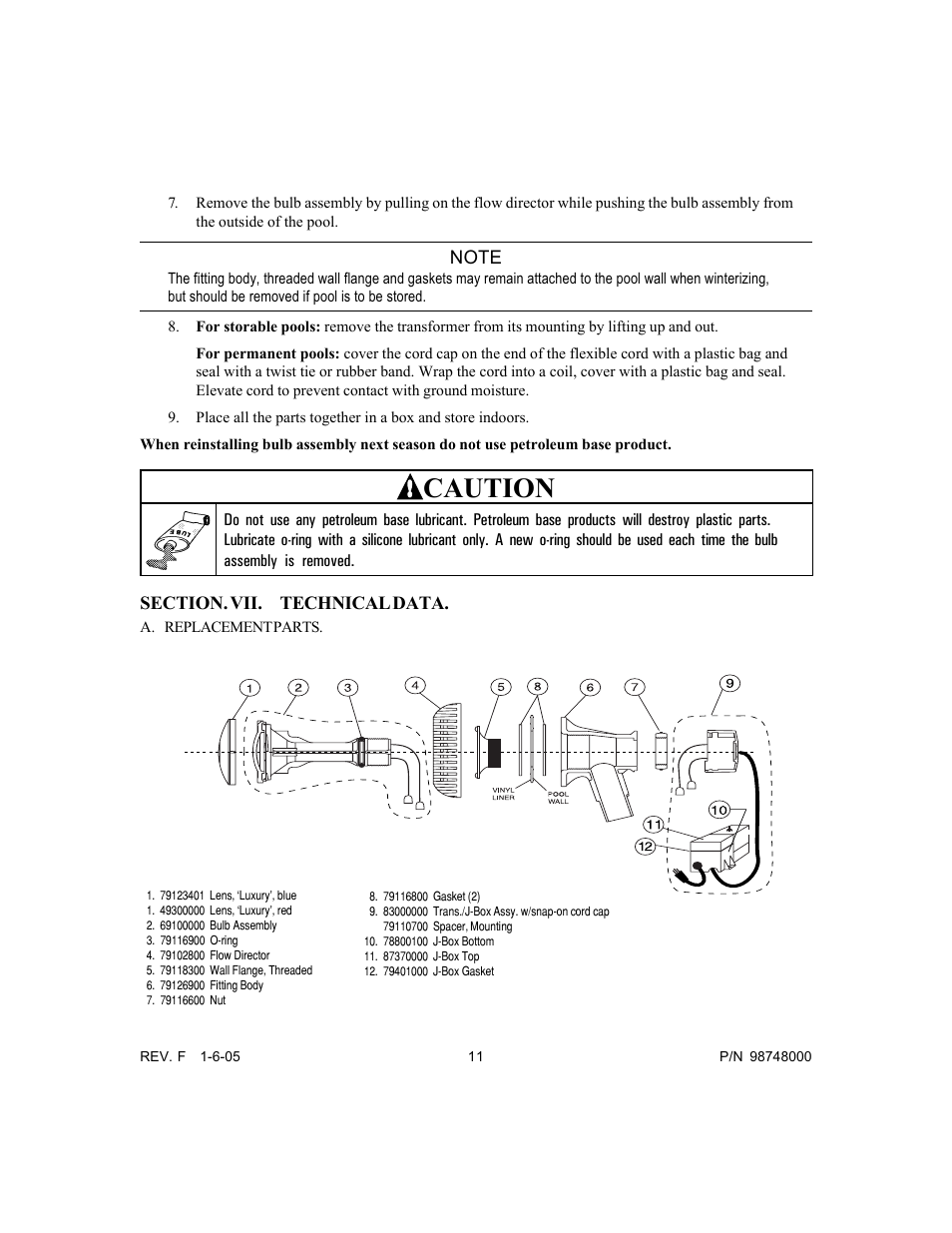 Caution | Pentair Light and Return Water Flow Quasar User Manual | Page 11 / 12