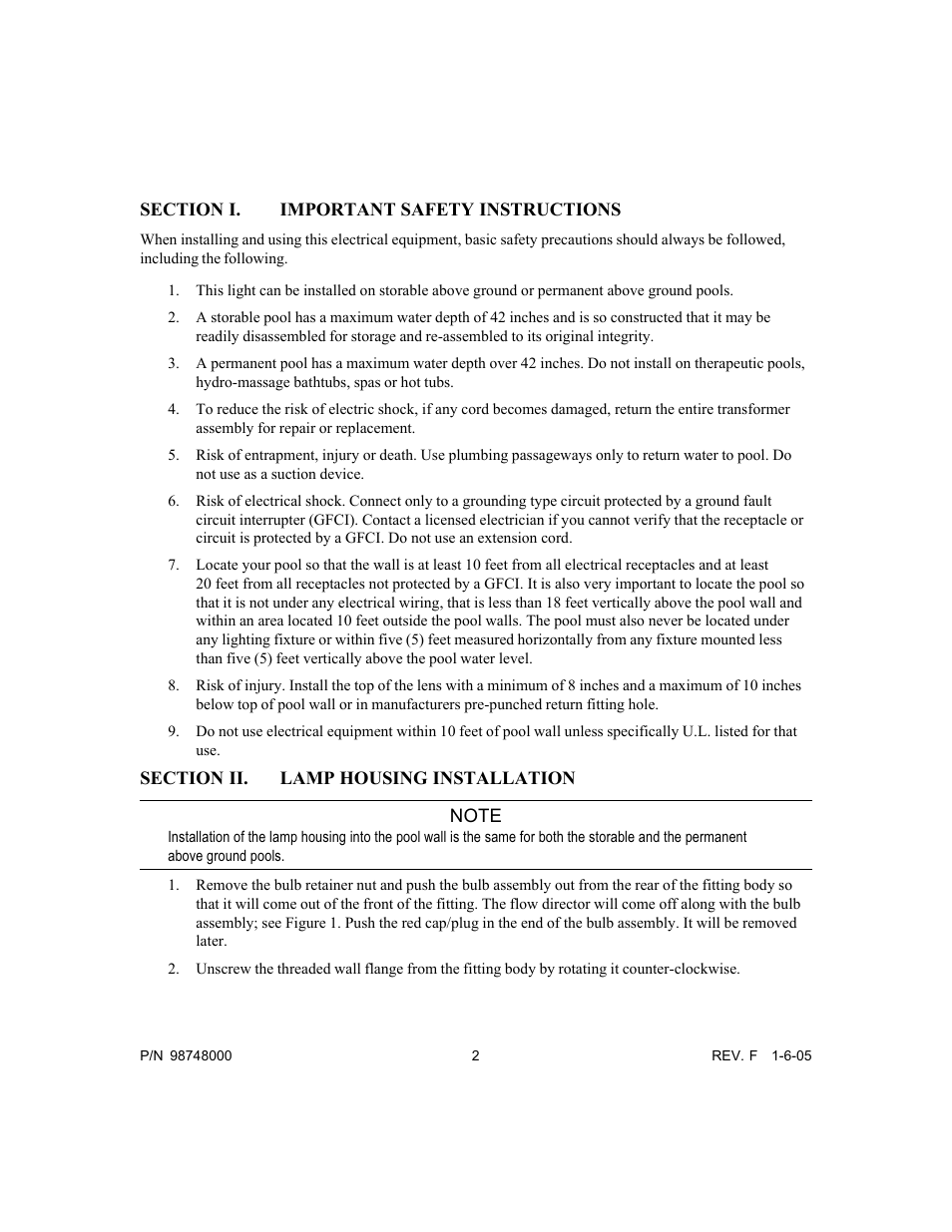 Pentair Light and Return Water Flow Quasar User Manual | Page 2 / 12