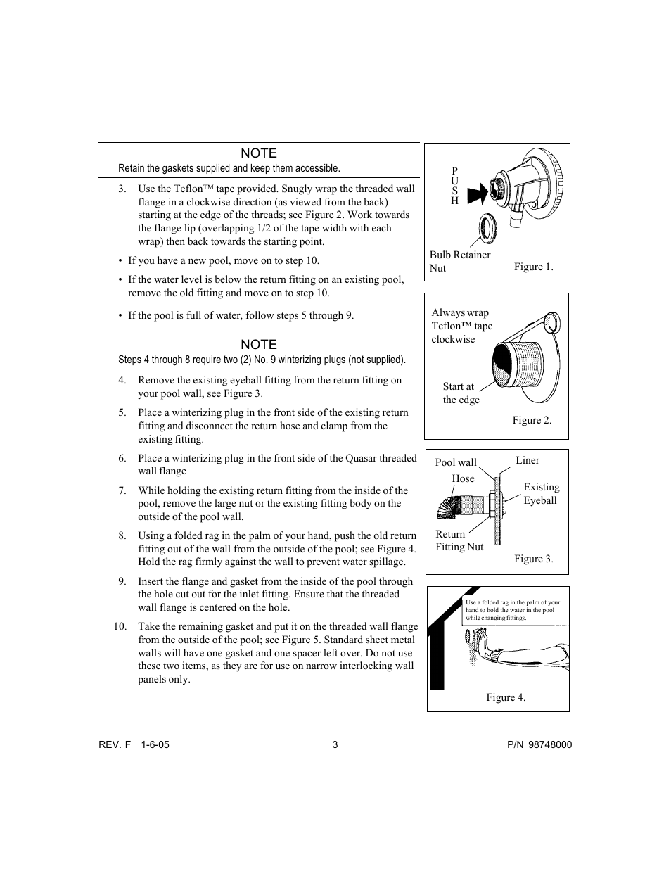 Pentair Light and Return Water Flow Quasar User Manual | Page 3 / 12