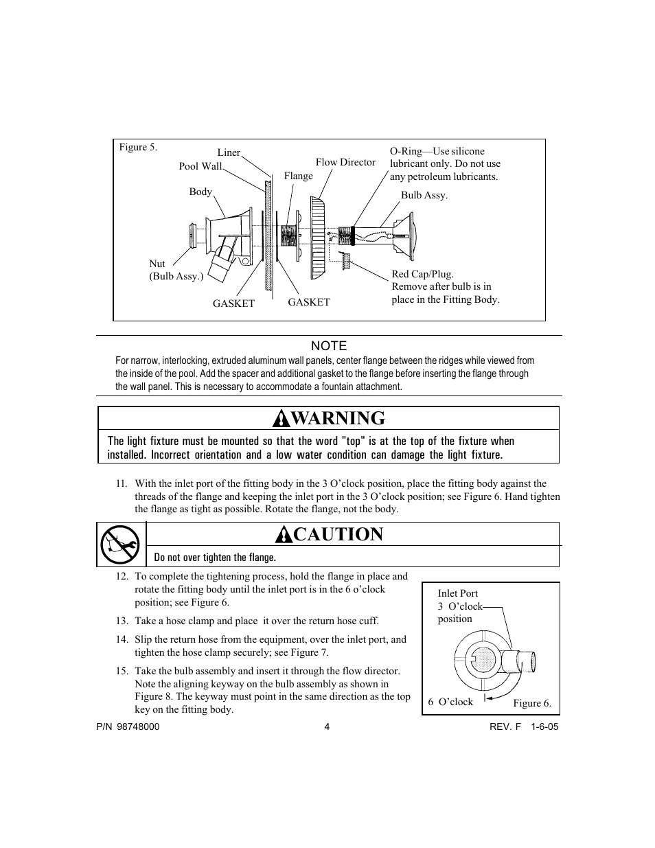 Caution, Warning | Pentair Light and Return Water Flow Quasar User Manual | Page 4 / 12