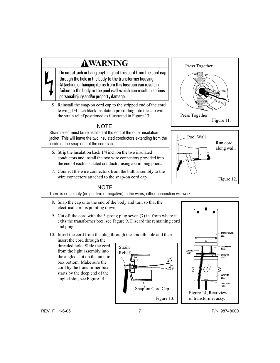 Warning | Pentair Light and Return Water Flow Quasar User Manual | Page 7 / 12