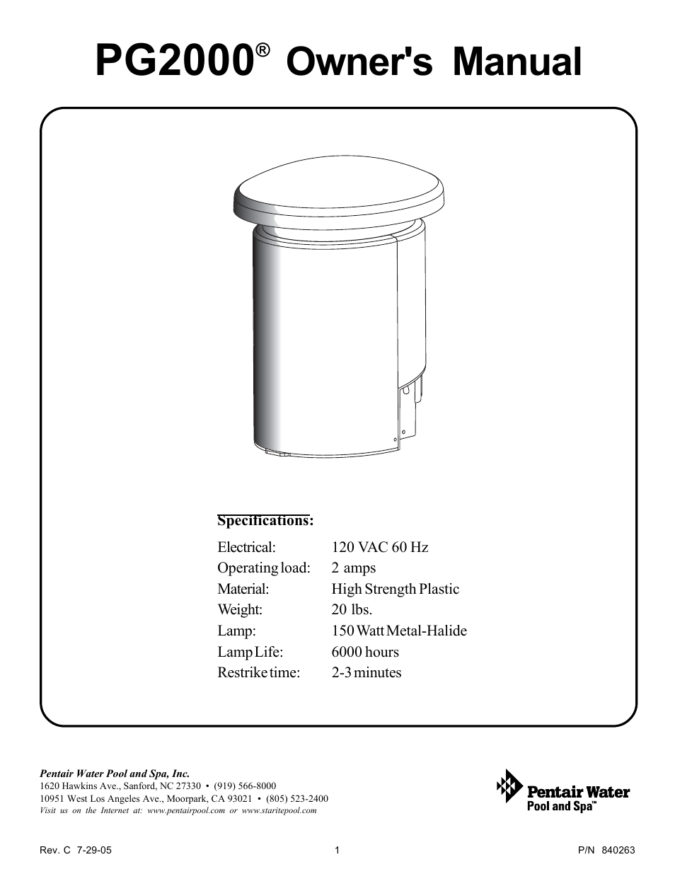 Pentair Illuminator PG2000 User Manual | 4 pages