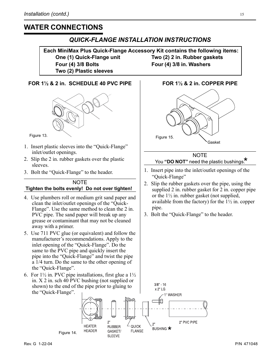 Water connections | Pentair 100 User Manual | Page 15 / 40