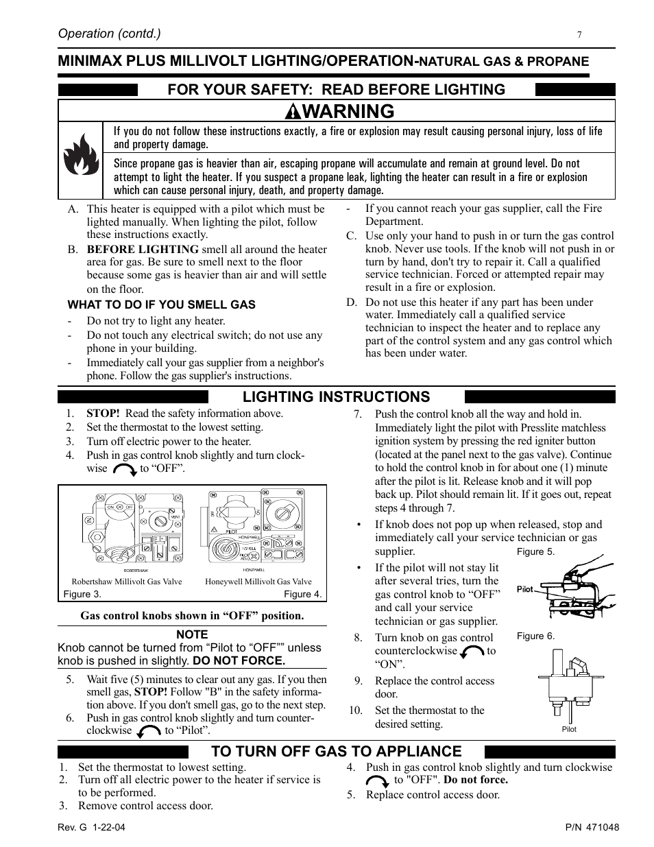 Warning, For your safety: read before lighting, Minimax plus millivolt lighting/operation | Lighting instructions to turn off gas to appliance | Pentair 100 User Manual | Page 7 / 40