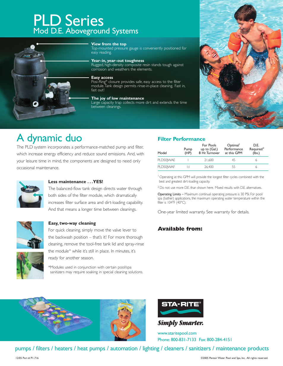Pld series, A dynamic duo, Mod d.e. aboveground systems | Available from: filter performance | Pentair PLD Series User Manual | Page 2 / 2