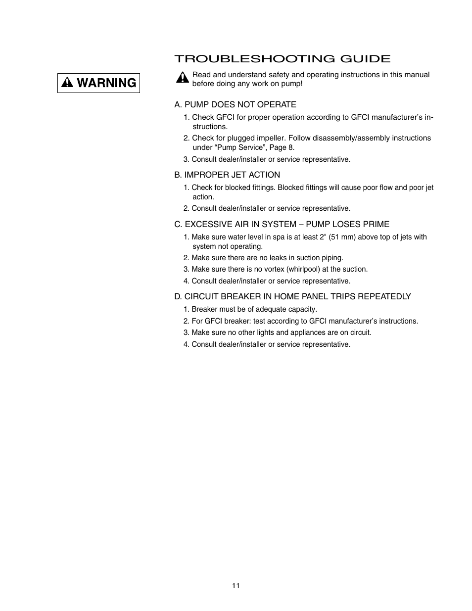 Troubleshooting guide | Pentair DURA-JET JSAYDL User Manual | Page 11 / 16