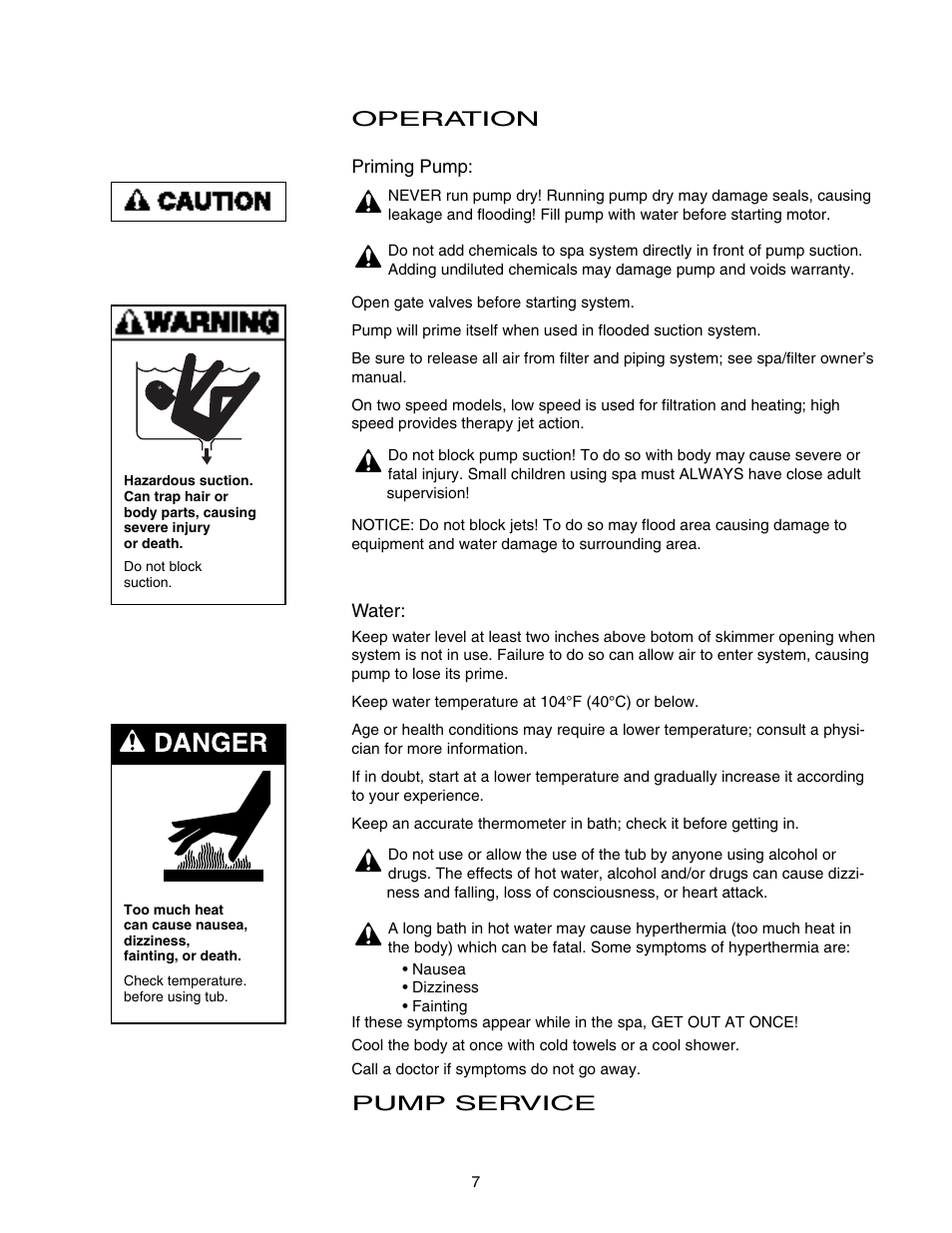 Operation, Pump service | Pentair DURA-JET JSAYDL User Manual | Page 7 / 16