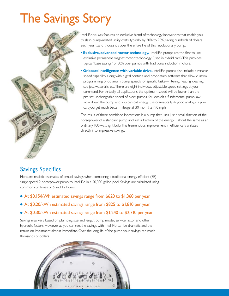 The savings story, Savings specifics | Pentair IntelliFlo VS+SVRS User Manual | Page 4 / 8