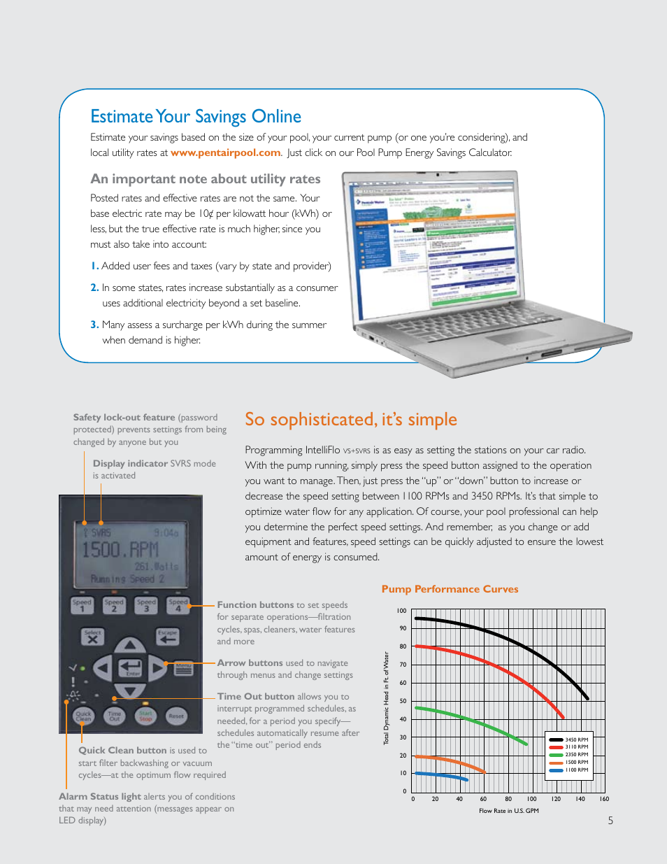Estimate your savings online, So sophisticated, it’s simple | Pentair IntelliFlo VS+SVRS User Manual | Page 5 / 8