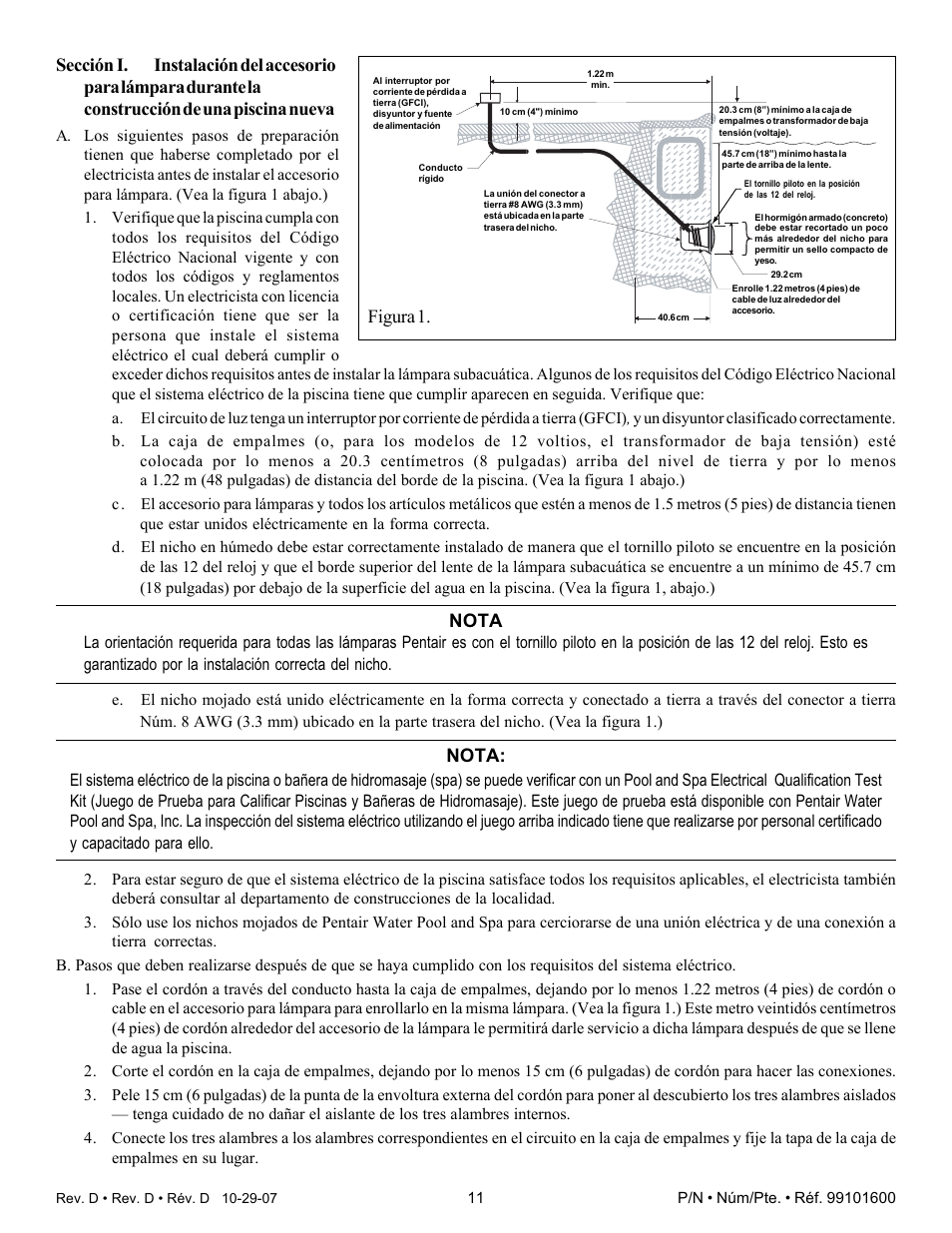 Nota, Figura 1 | Pentair Underwater Light AmerQuartz User Manual | Page 11 / 24