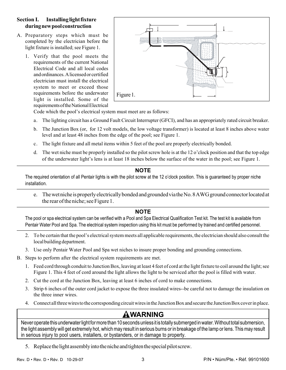 Warning | Pentair Underwater Light AmerQuartz User Manual | Page 3 / 24