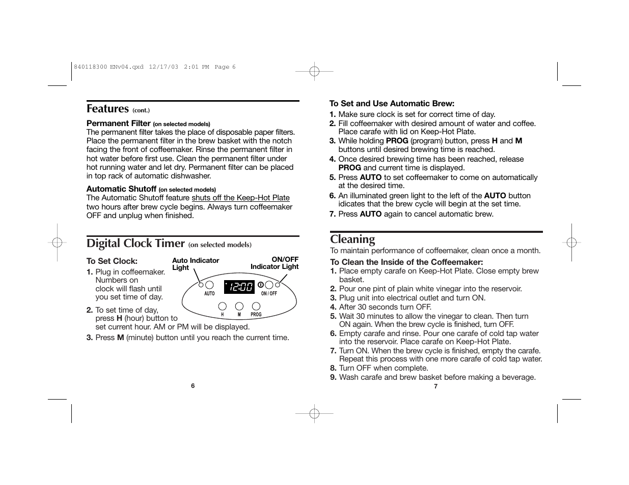 Cleaning, Digital clock timer, Features | Proctor-Silex 49414 User Manual | Page 4 / 19