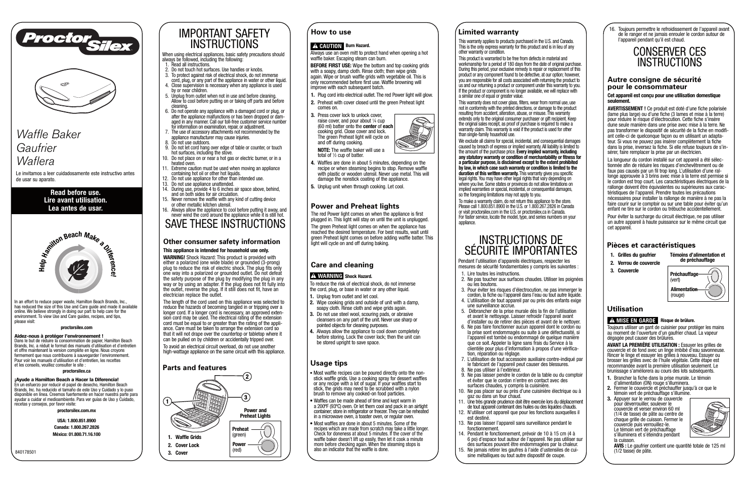 Proctor-Silex 840178501 User Manual | 2 pages