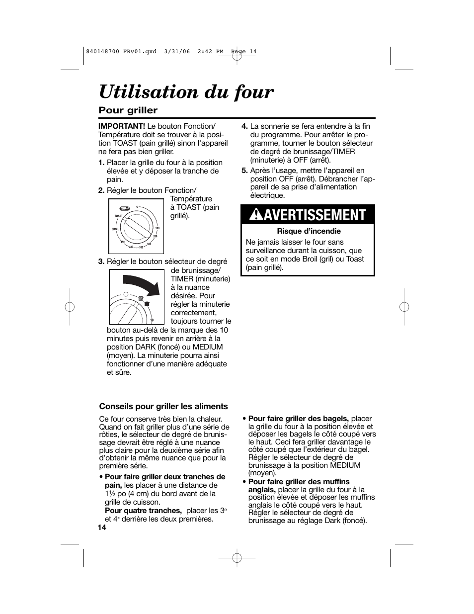 Utilisation du four, W avertissement | Proctor-Silex pizza and toaster oven User Manual | Page 14 / 32