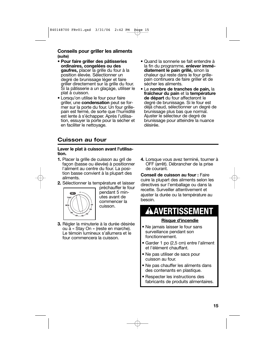 W avertissement | Proctor-Silex pizza and toaster oven User Manual | Page 15 / 32