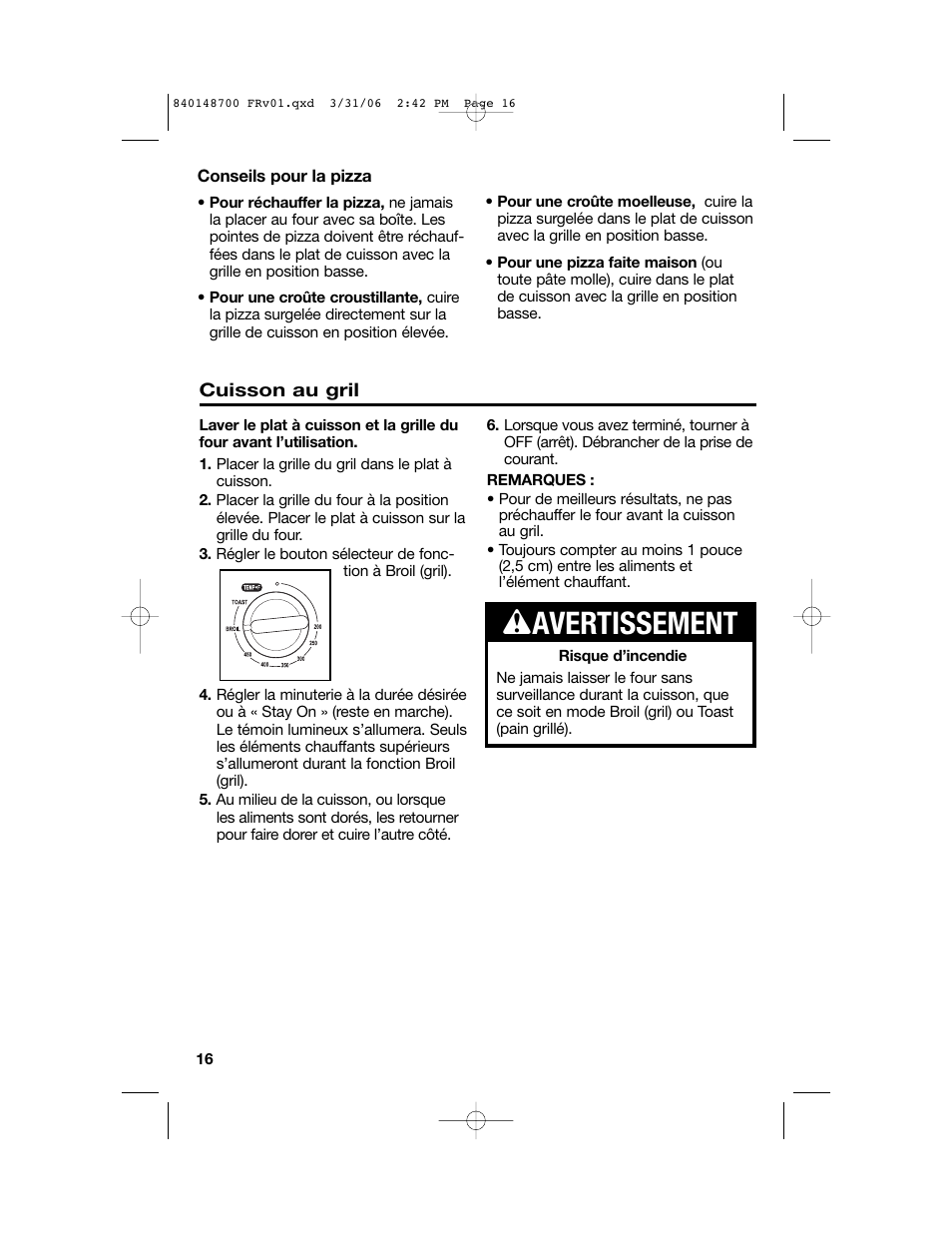 W avertissement | Proctor-Silex pizza and toaster oven User Manual | Page 16 / 32