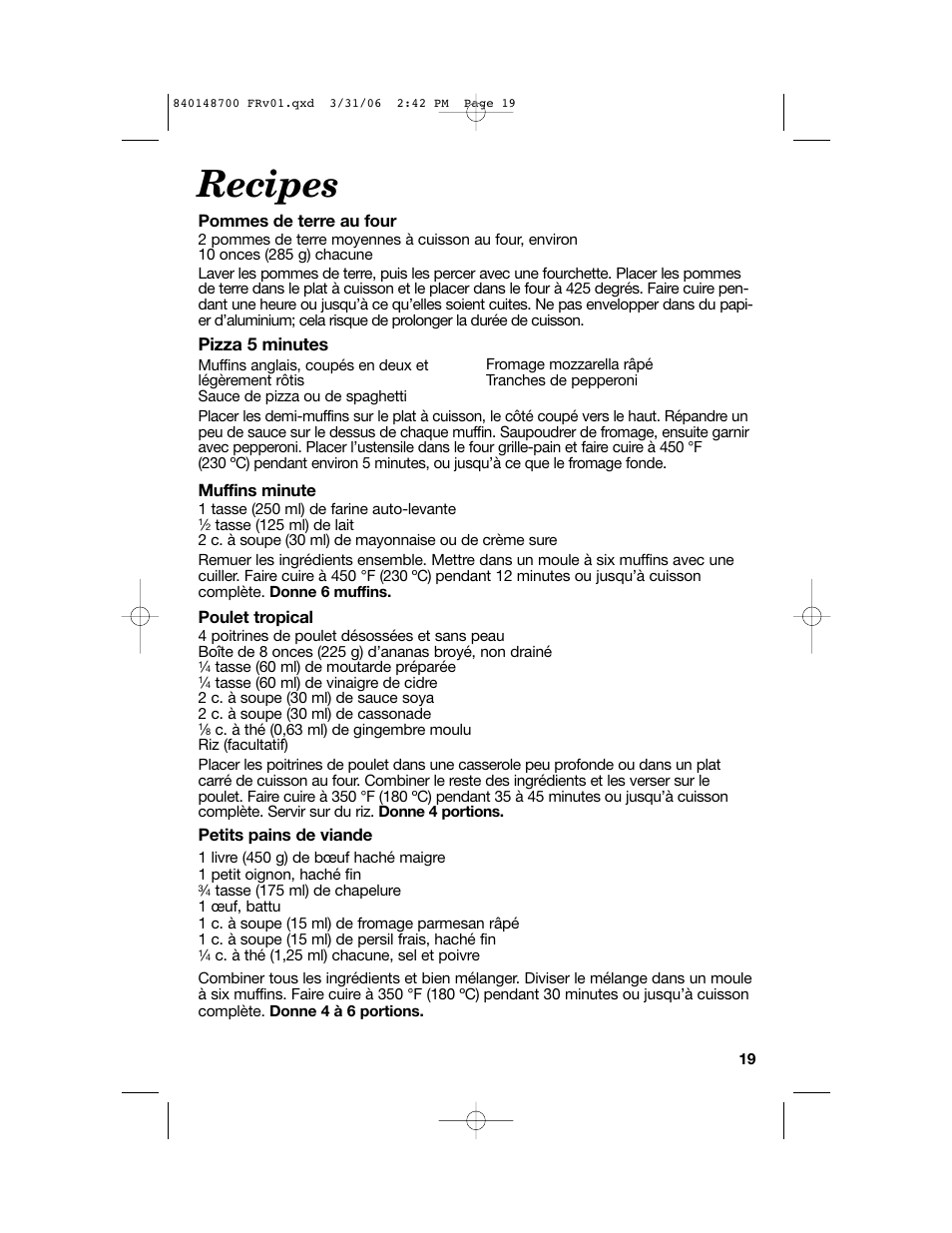 Recipes | Proctor-Silex pizza and toaster oven User Manual | Page 19 / 32