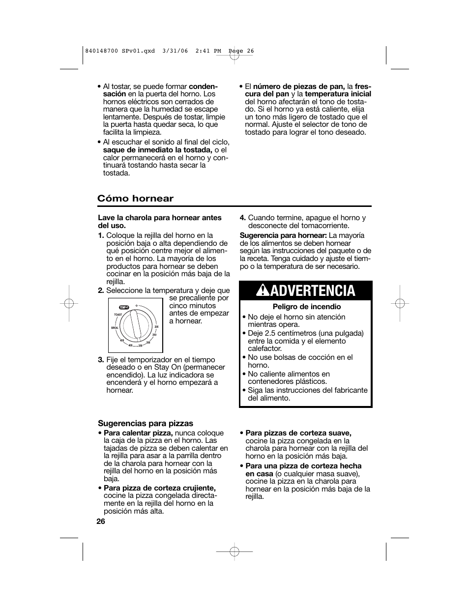 W advertencia | Proctor-Silex pizza and toaster oven User Manual | Page 26 / 32