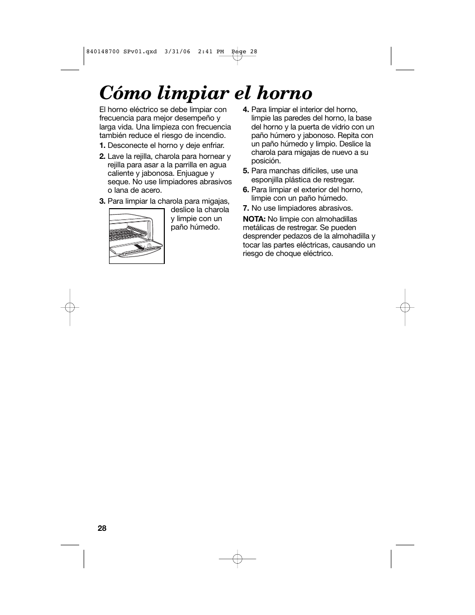 Cómo limpiar el horno | Proctor-Silex pizza and toaster oven User Manual | Page 28 / 32