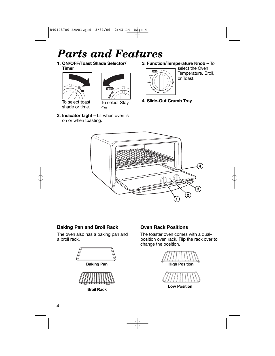 Parts and features | Proctor-Silex pizza and toaster oven User Manual | Page 4 / 32