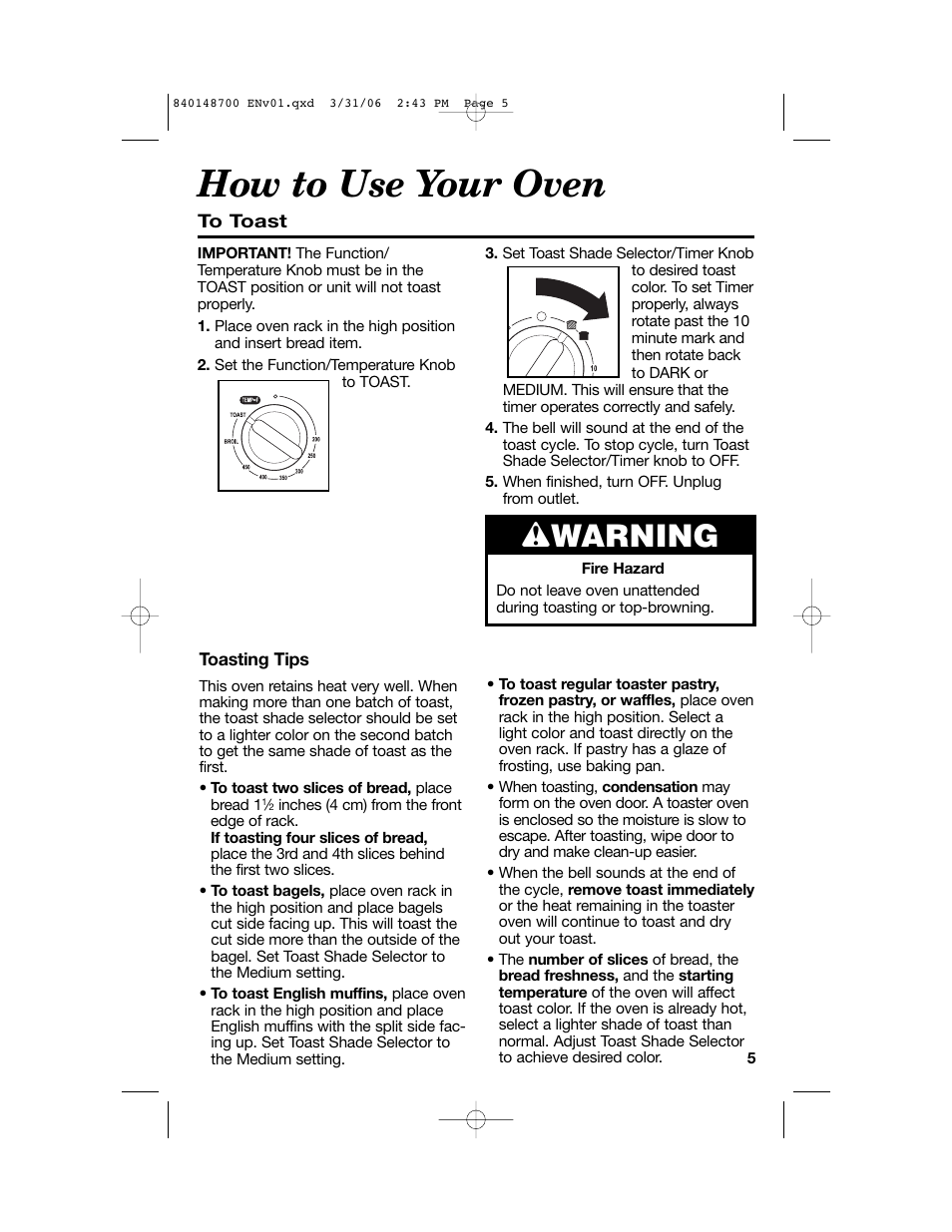 How to use your oven, Wwarning | Proctor-Silex pizza and toaster oven User Manual | Page 5 / 32