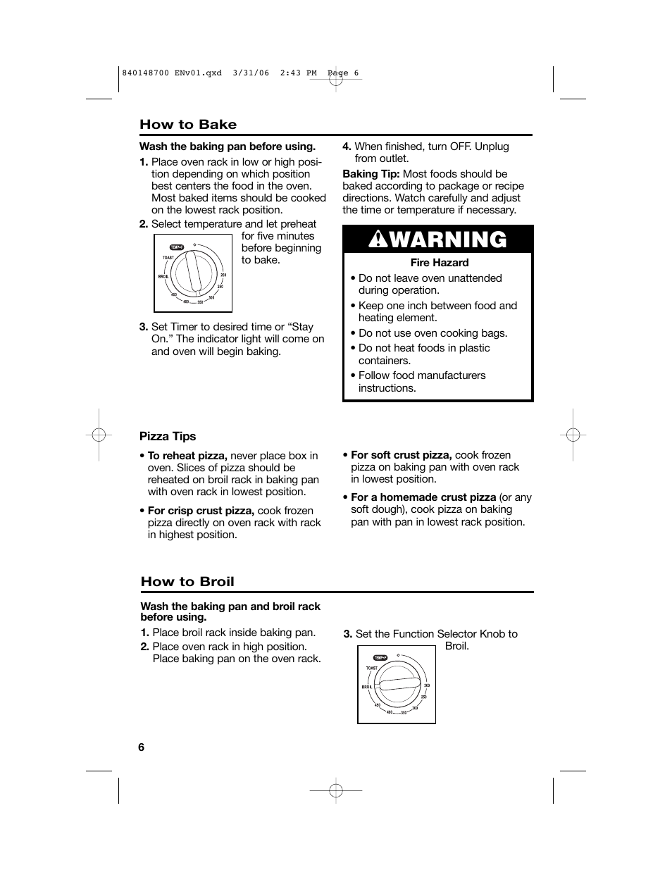 Wwarning | Proctor-Silex pizza and toaster oven User Manual | Page 6 / 32