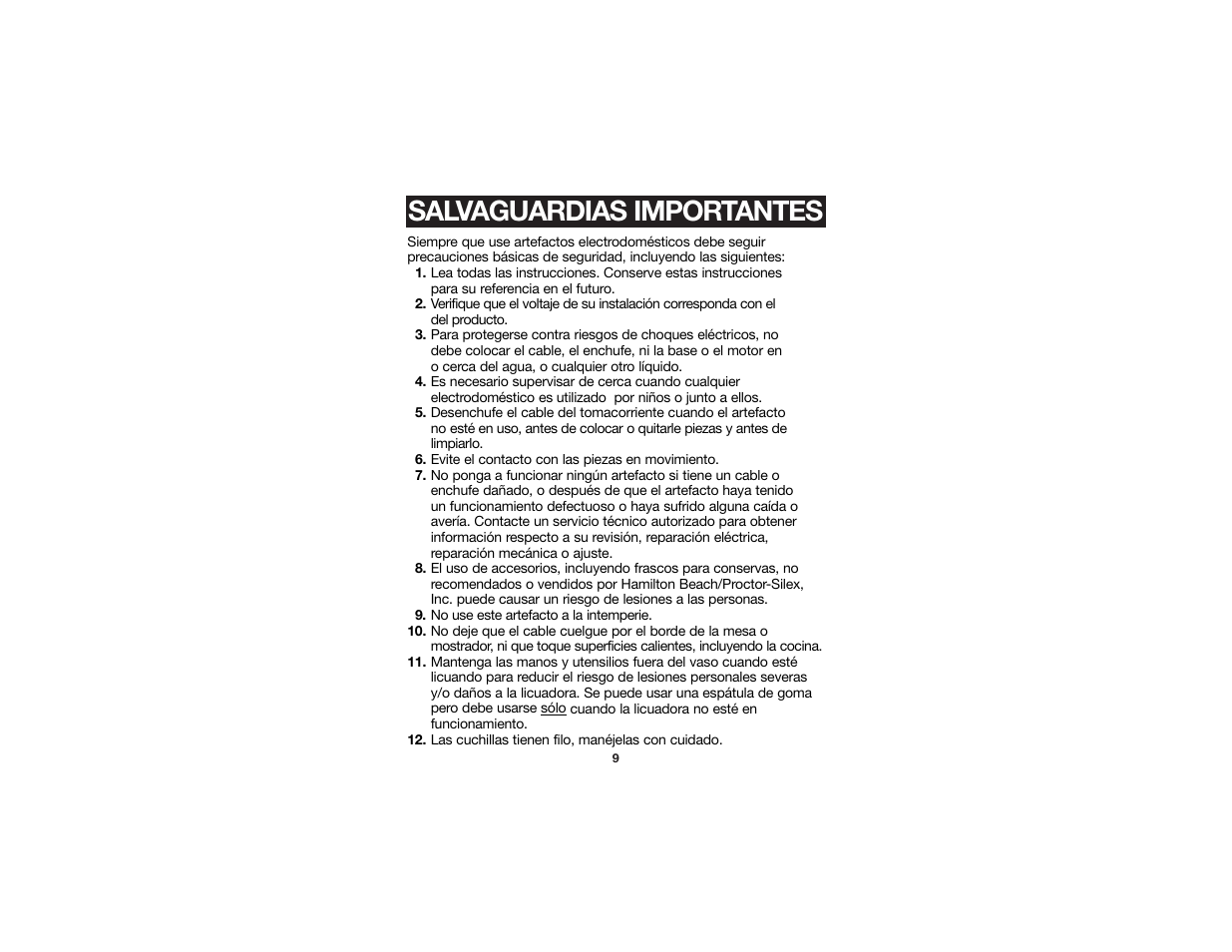 Salvaguardias importantes | Proctor-Silex Blenders User Manual | Page 6 / 10