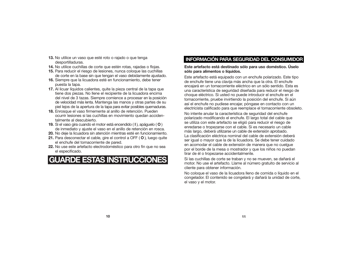 Guarde estas instrucciones | Proctor-Silex Blenders User Manual | Page 7 / 10
