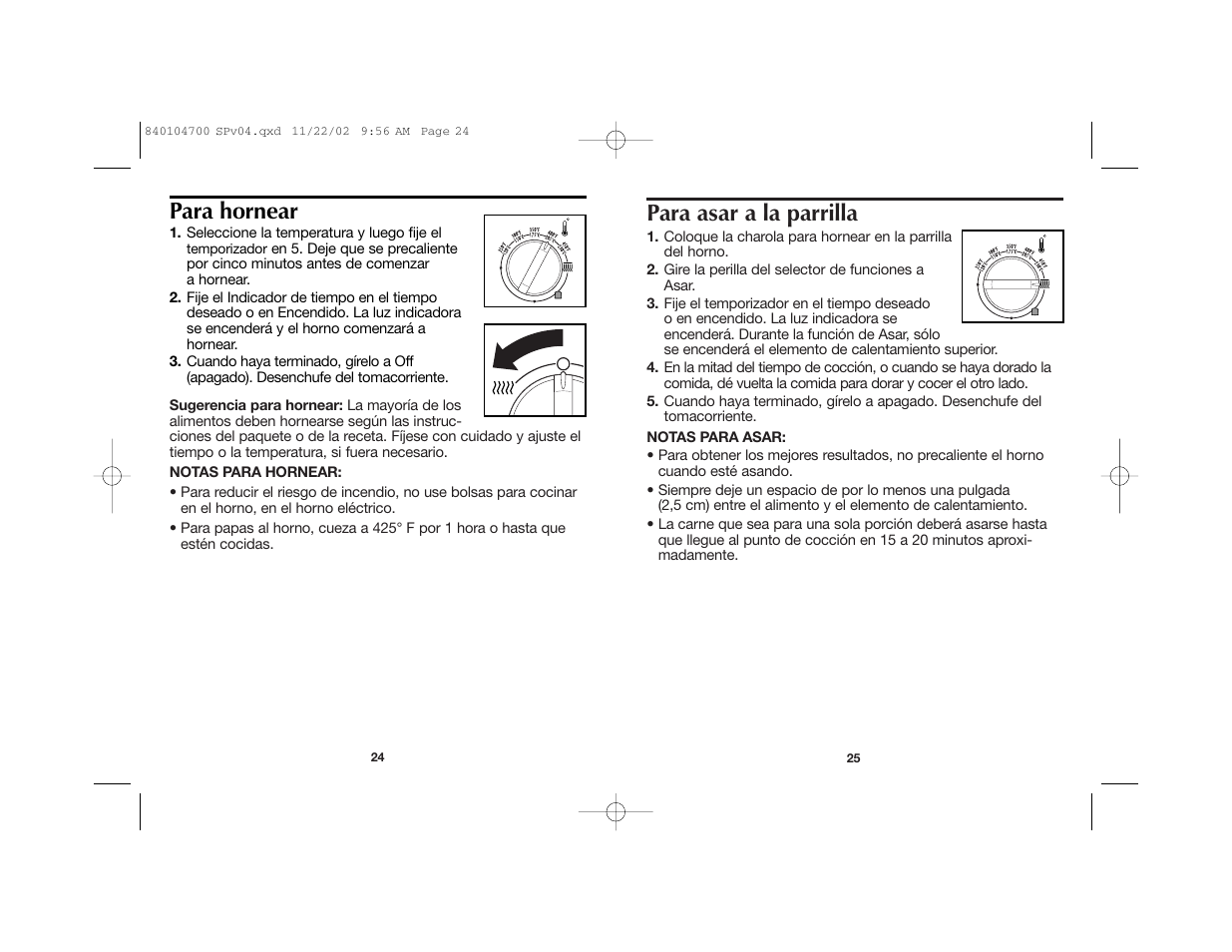 Para asar a la parrilla, Para hornear | Proctor-Silex 840104700 User Manual | Page 14 / 16