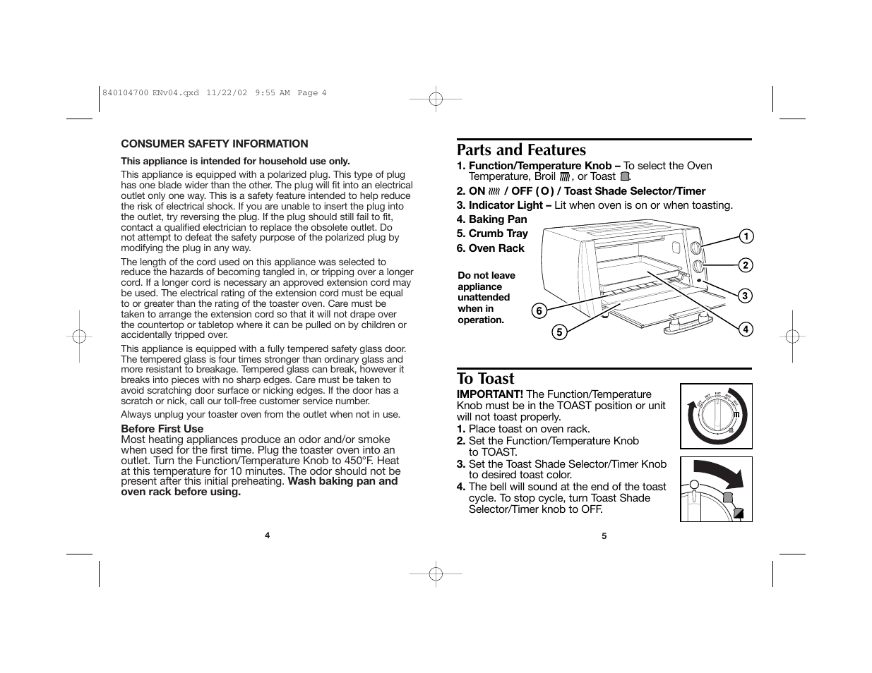Parts and features | Proctor-Silex 840104700 User Manual | Page 3 / 16