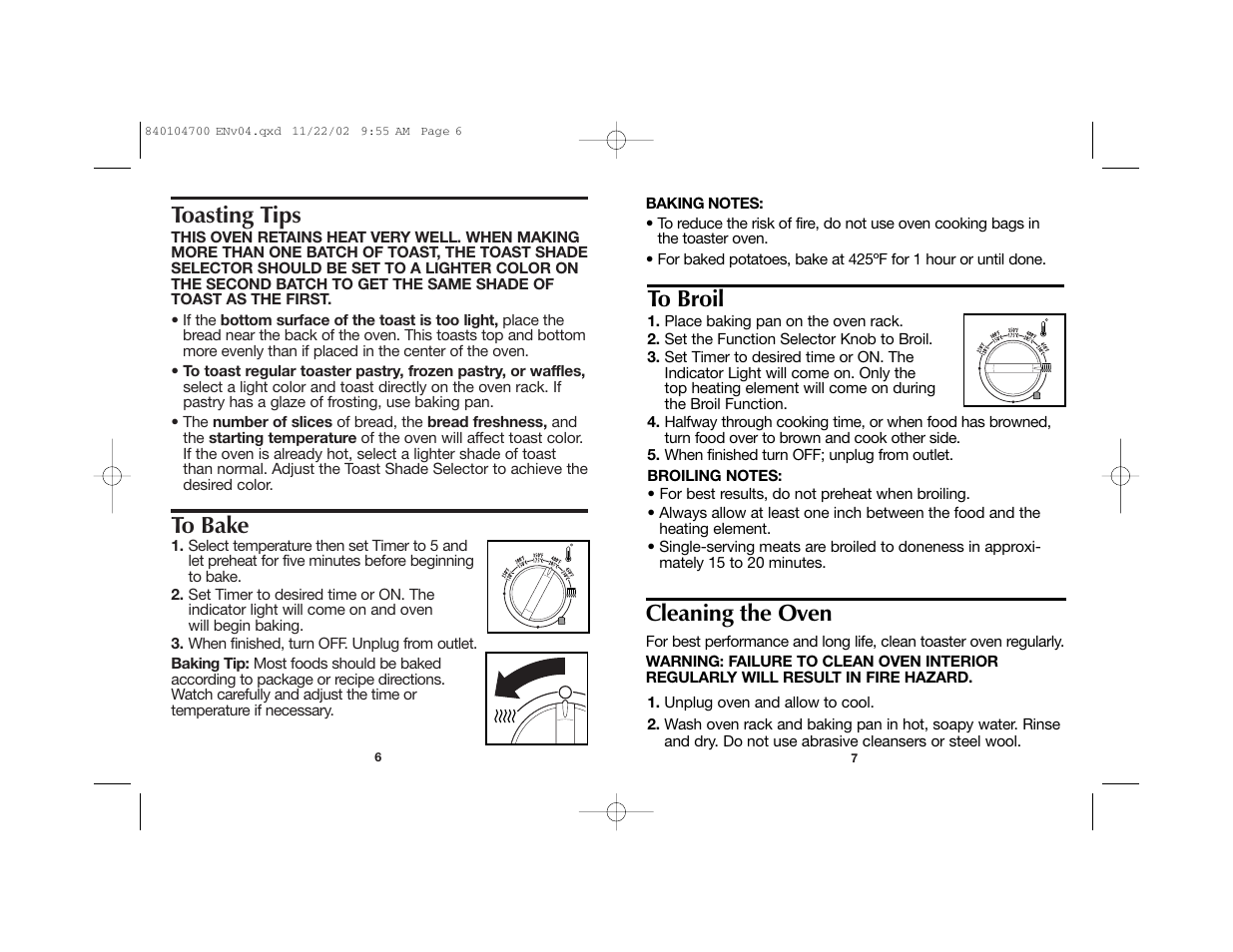 Toasting tips, Cleaning the oven | Proctor-Silex 840104700 User Manual | Page 4 / 16