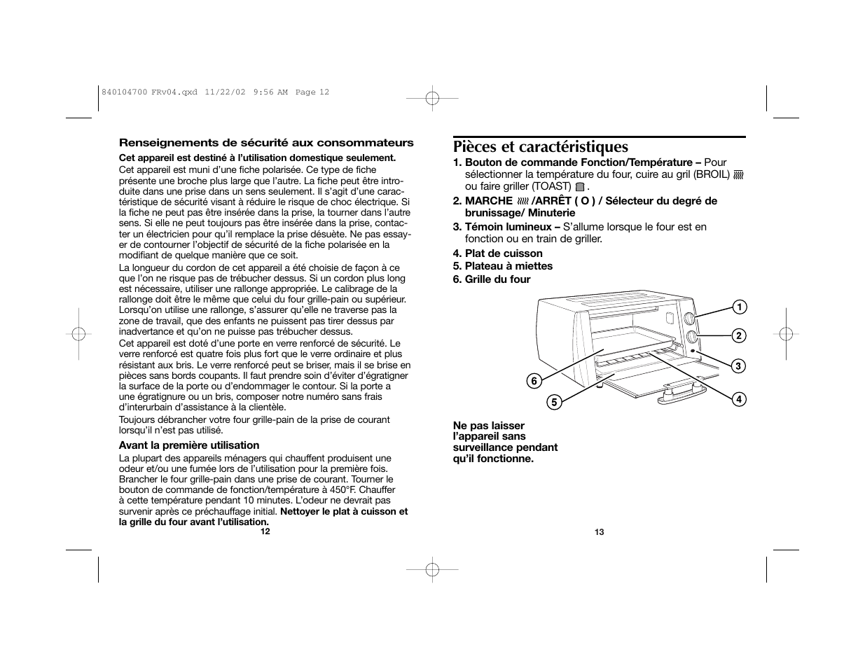 Pièces et caractéristiques | Proctor-Silex 840104700 User Manual | Page 7 / 16