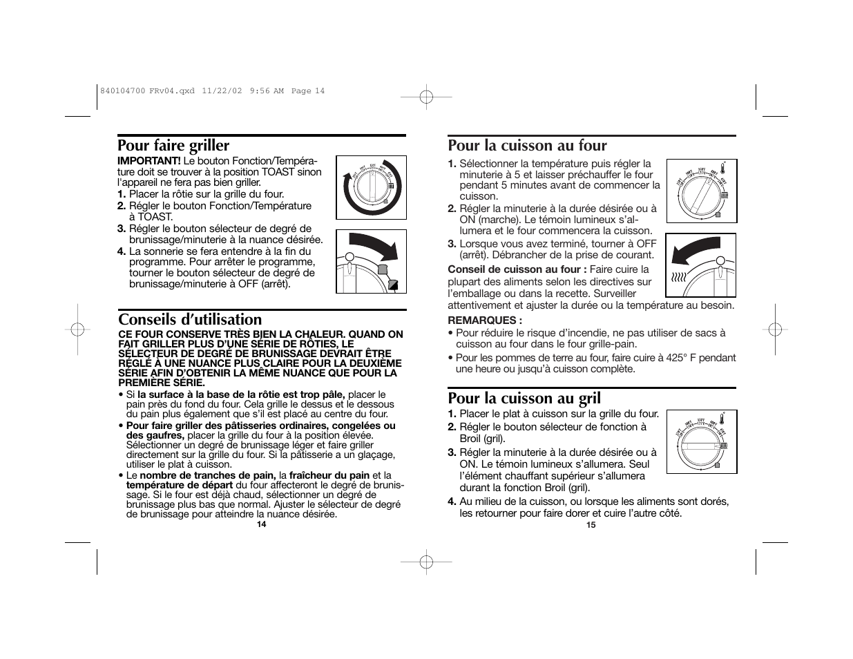 Pour la cuisson au four, Pour la cuisson au gril, Conseils d’utilisation | Pour faire griller | Proctor-Silex 840104700 User Manual | Page 8 / 16