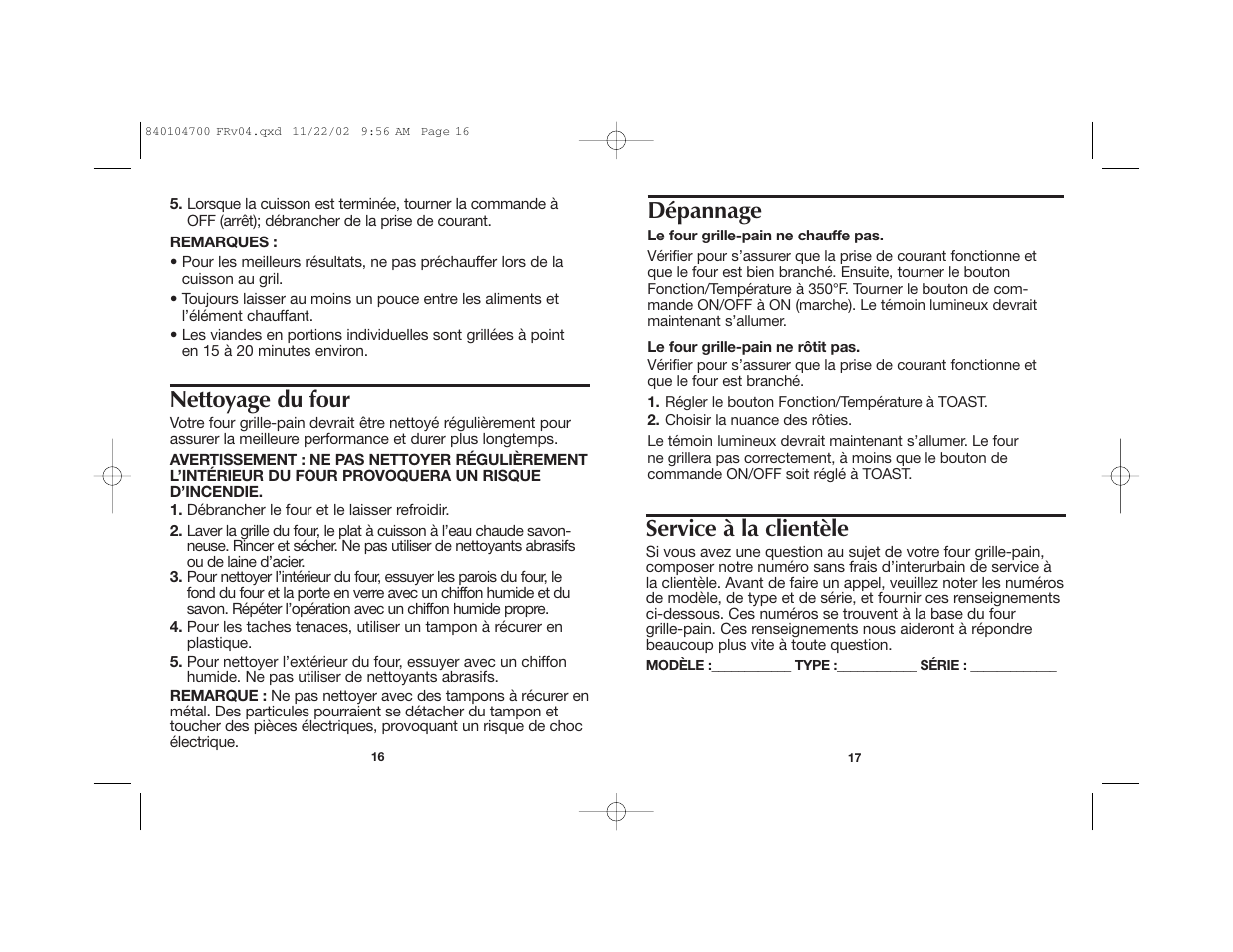 Service à la clientèle, Dépannage, Nettoyage du four | Proctor-Silex 840104700 User Manual | Page 9 / 16