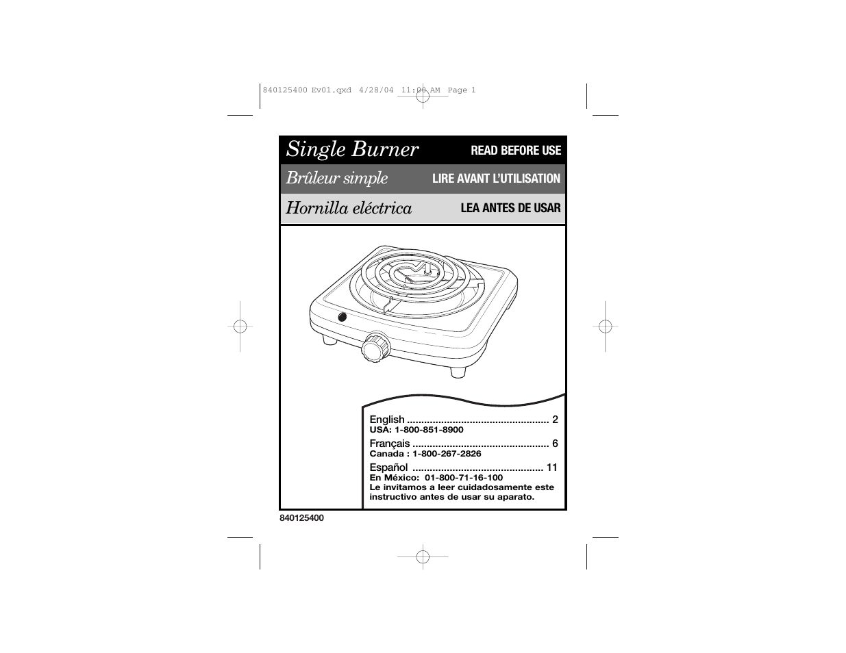 Proctor-Silex 840125400 User Manual | 10 pages