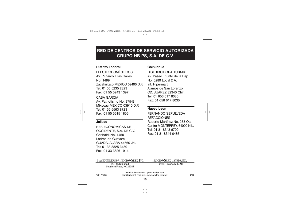 Proctor-Silex 840125400 User Manual | Page 10 / 10