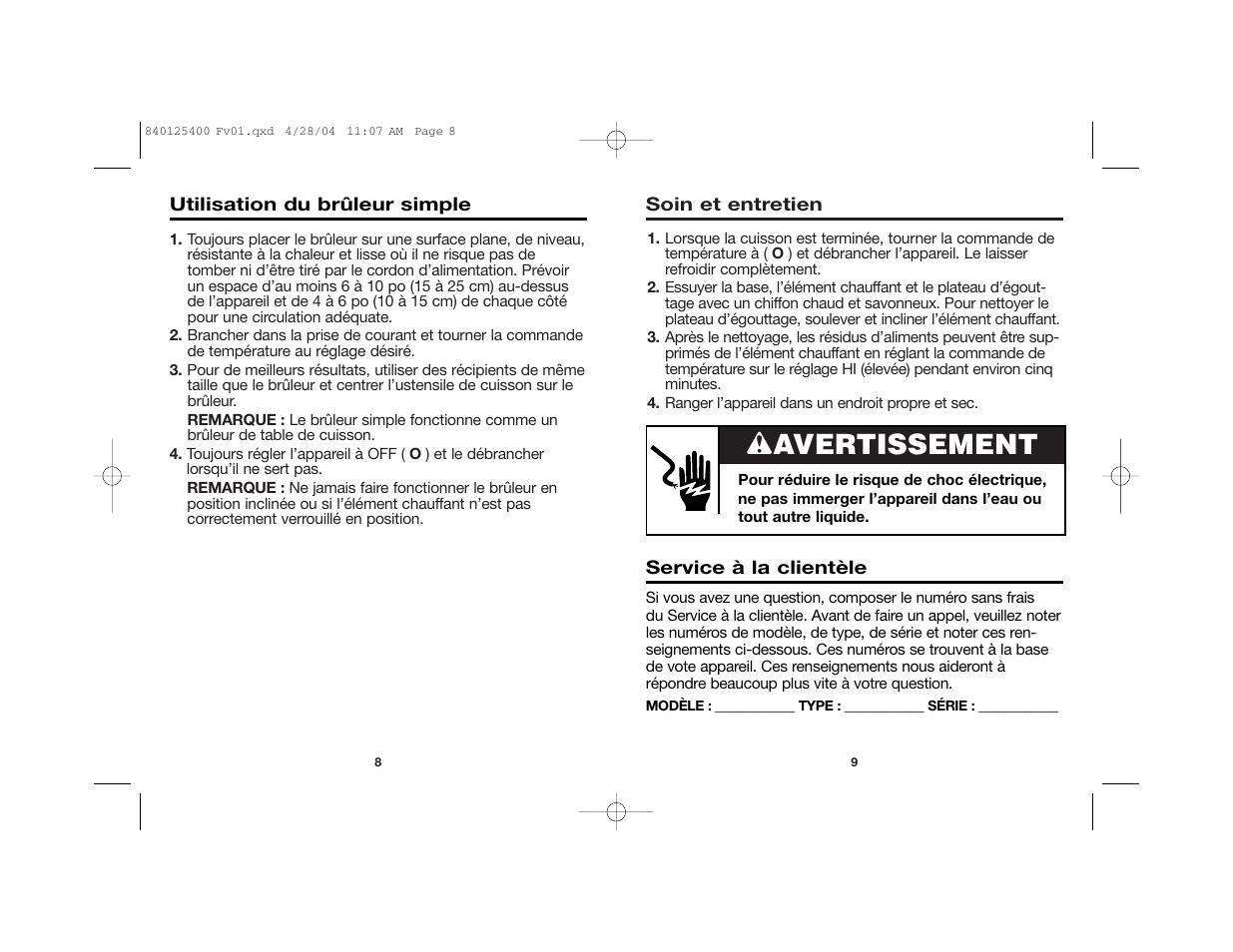 Wavertissement | Proctor-Silex 840125400 User Manual | Page 5 / 10