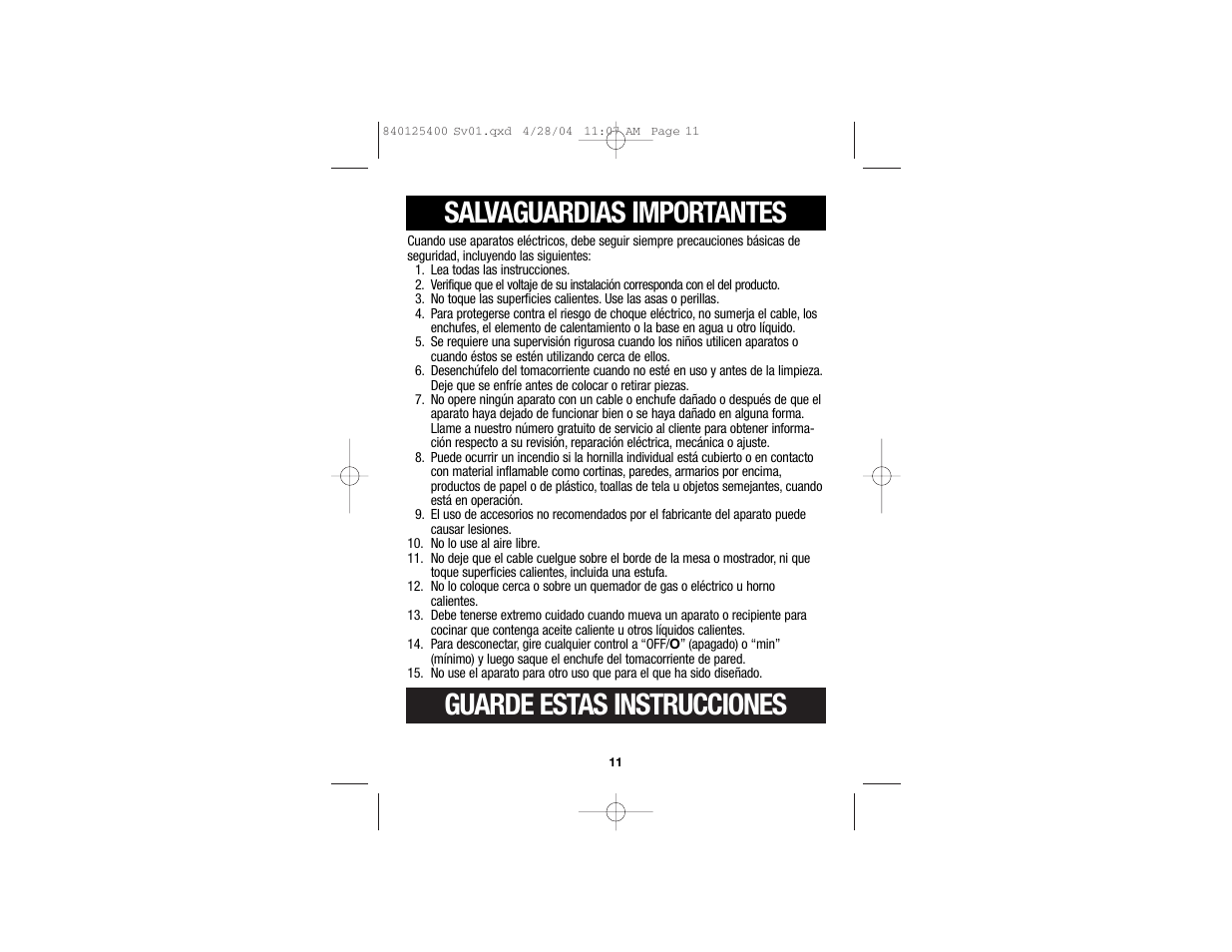 Guarde estas instrucciones, Salvaguardias importantes | Proctor-Silex 840125400 User Manual | Page 7 / 10