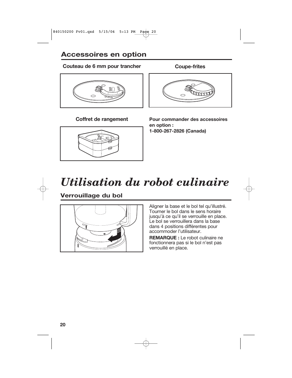 Utilisation du robot culinaire | Proctor-Silex 840150200 User Manual | Page 20 / 52