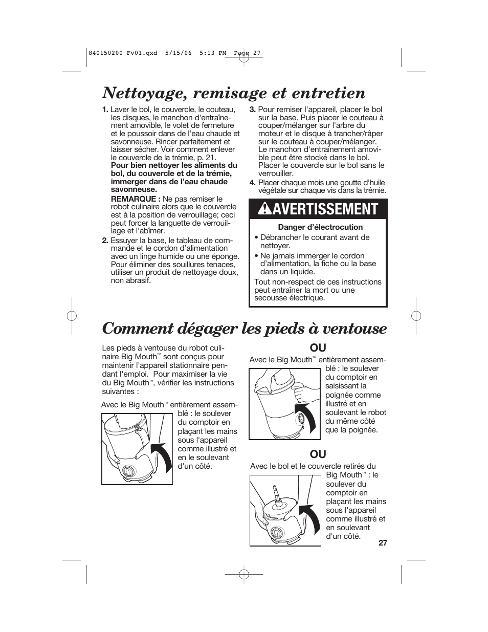 Nettoyage, remisage et entretien | Proctor-Silex 840150200 User Manual | Page 27 / 52