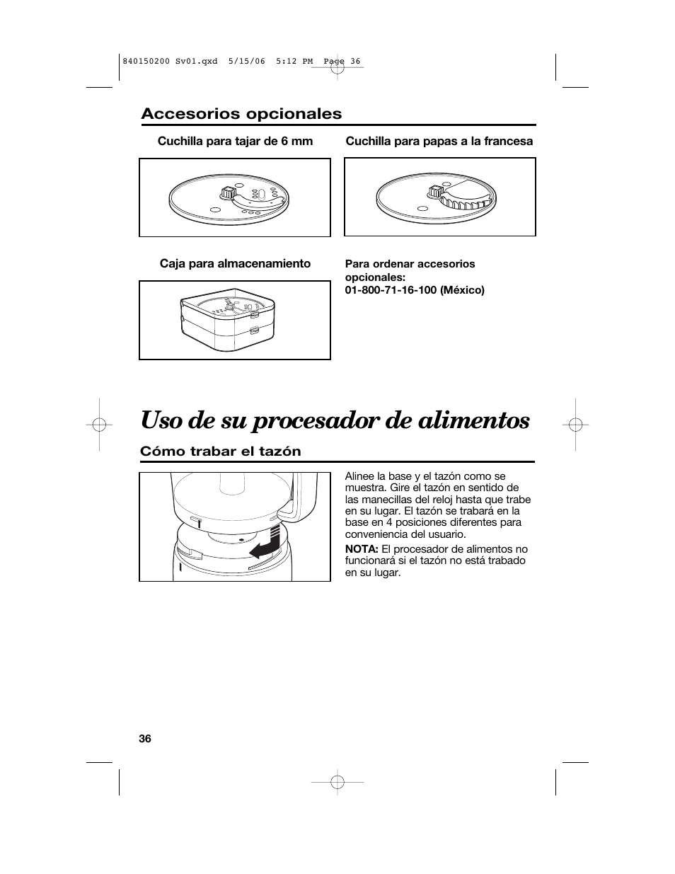 Uso de su procesador de alimentos | Proctor-Silex 840150200 User Manual | Page 36 / 52