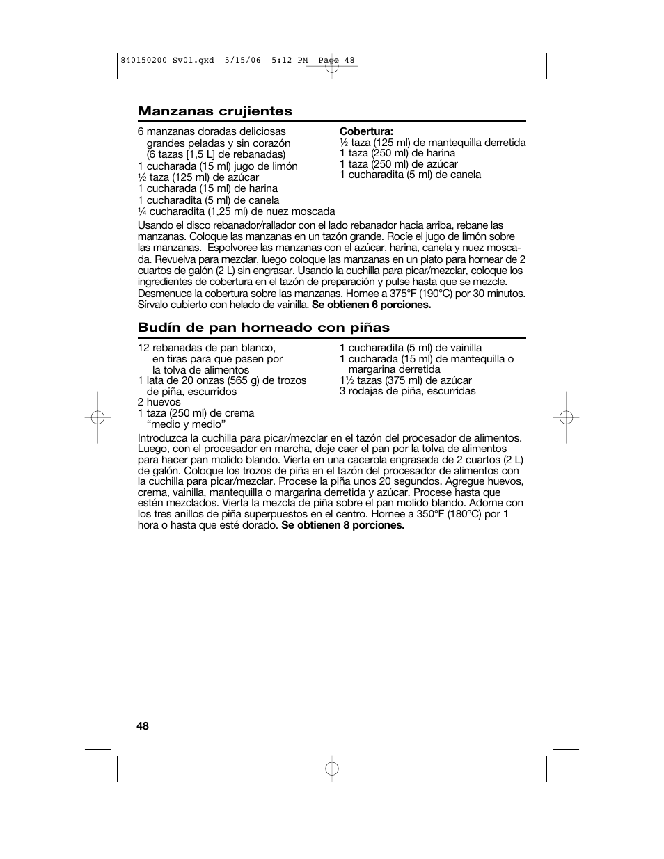 Manzanas crujientes, Budín de pan horneado con piñas | Proctor-Silex 840150200 User Manual | Page 48 / 52