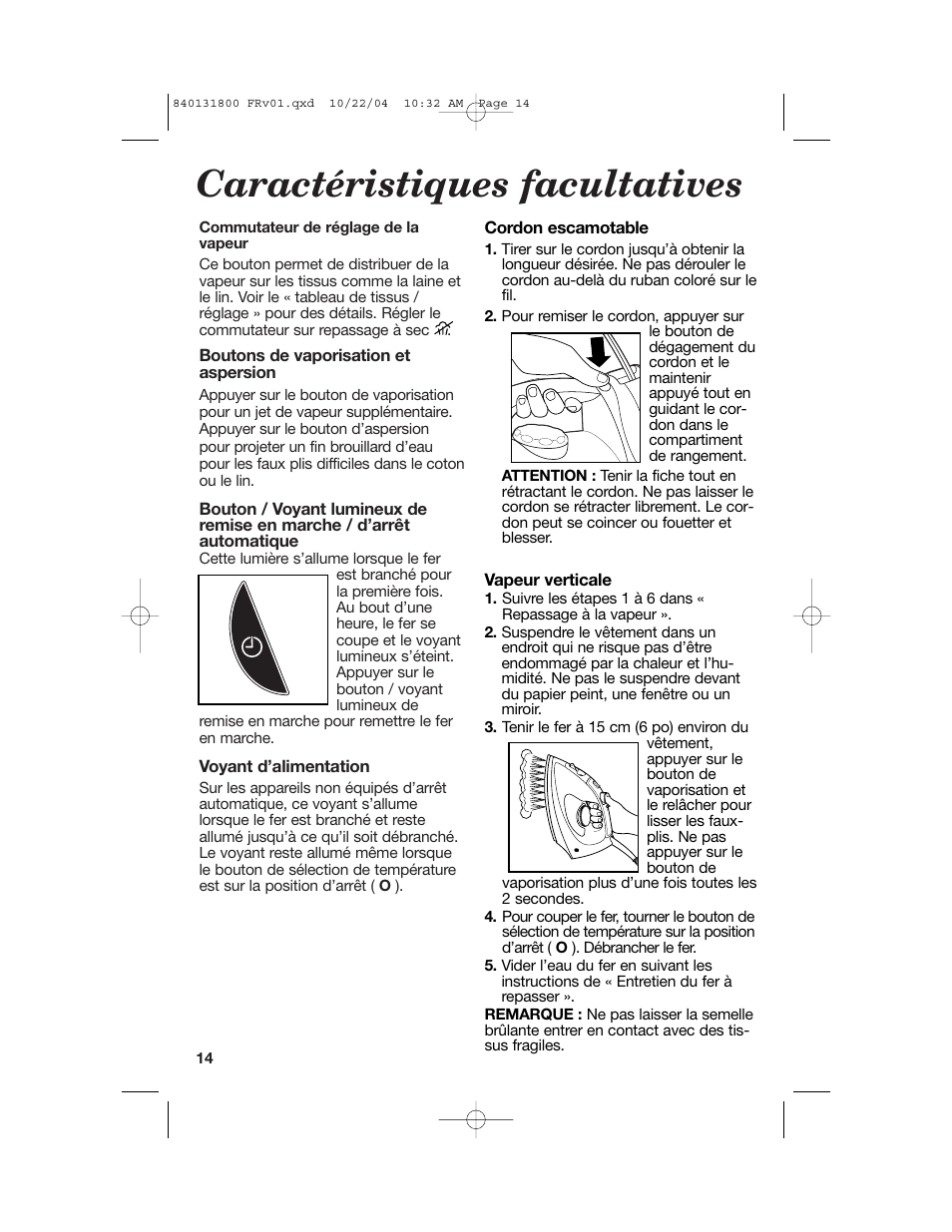 Caractéristiques facultatives | Proctor-Silex 17610 User Manual | Page 14 / 24