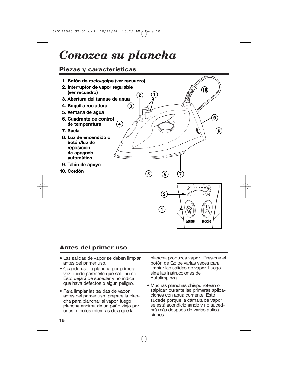 Conozca su plancha | Proctor-Silex 17610 User Manual | Page 18 / 24