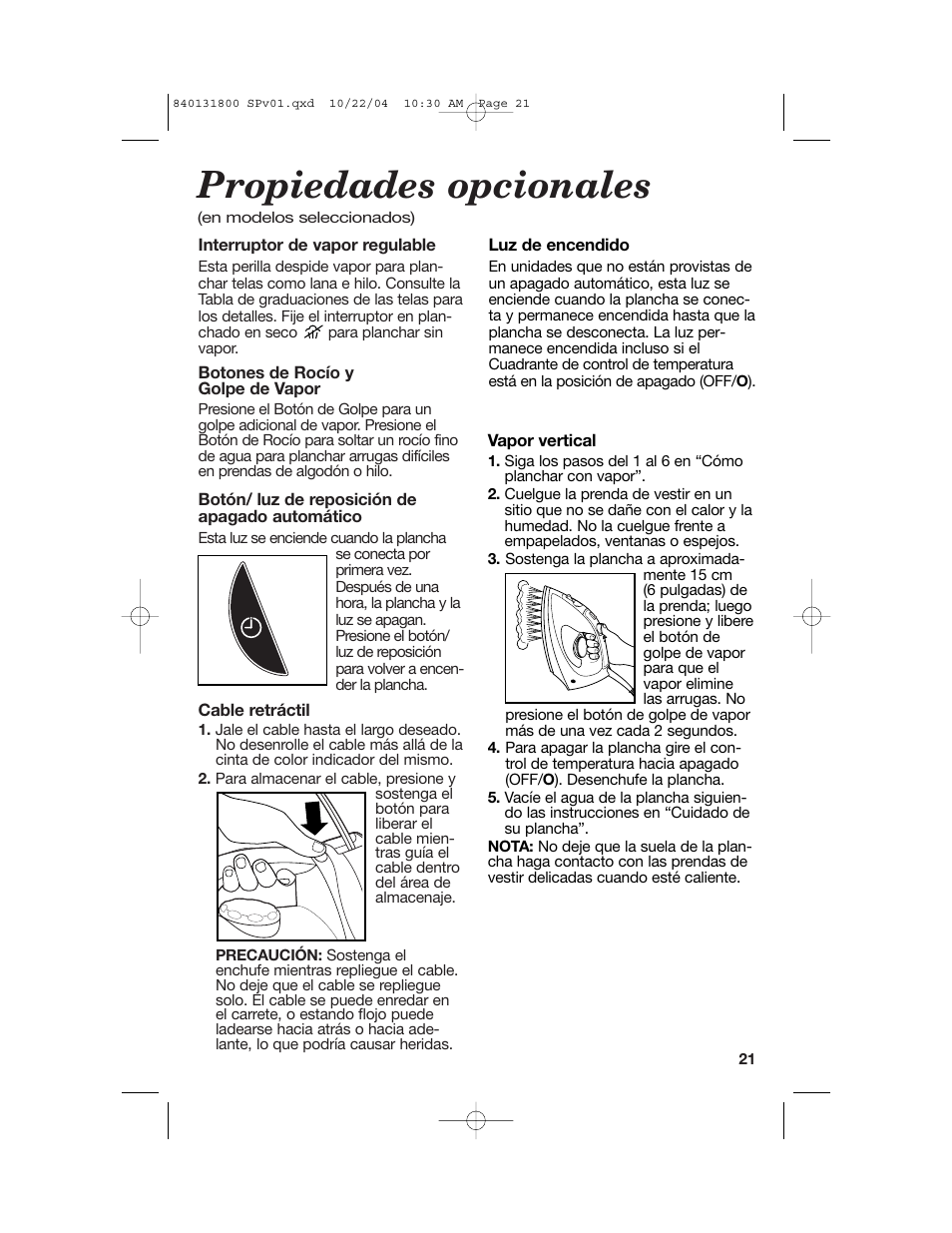 Propiedades opcionales | Proctor-Silex 17610 User Manual | Page 21 / 24