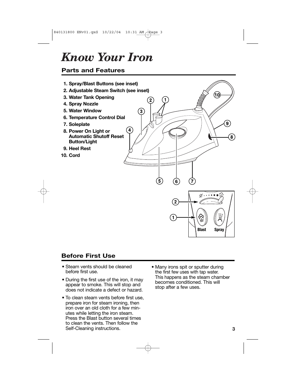 Know your iron | Proctor-Silex 17610 User Manual | Page 3 / 24