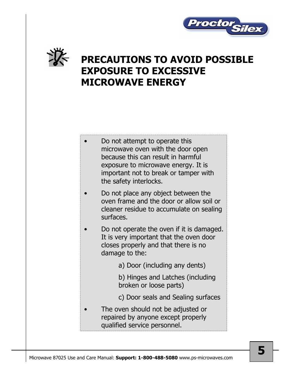 Proctor-Silex Microwave Oven 87025 User Manual | Page 5 / 17