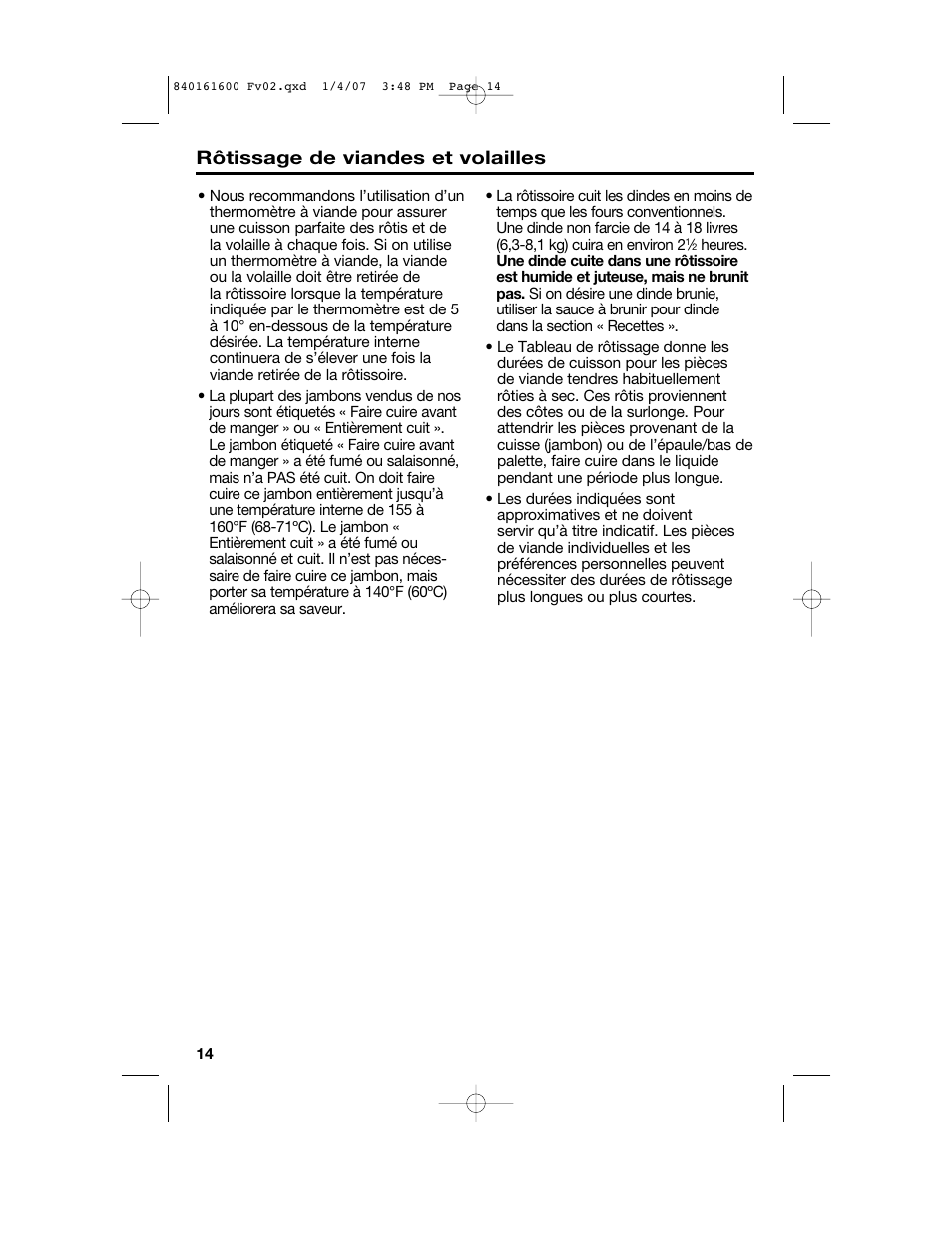 Rôtissage de viandes et volailles | Proctor-Silex 840161600 User Manual | Page 14 / 32
