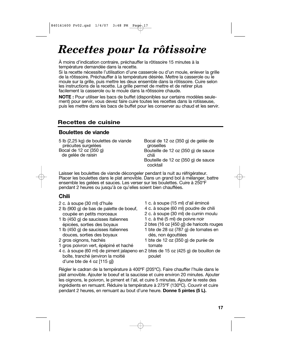 Recettes pour la rôtissoire | Proctor-Silex 840161600 User Manual | Page 17 / 32